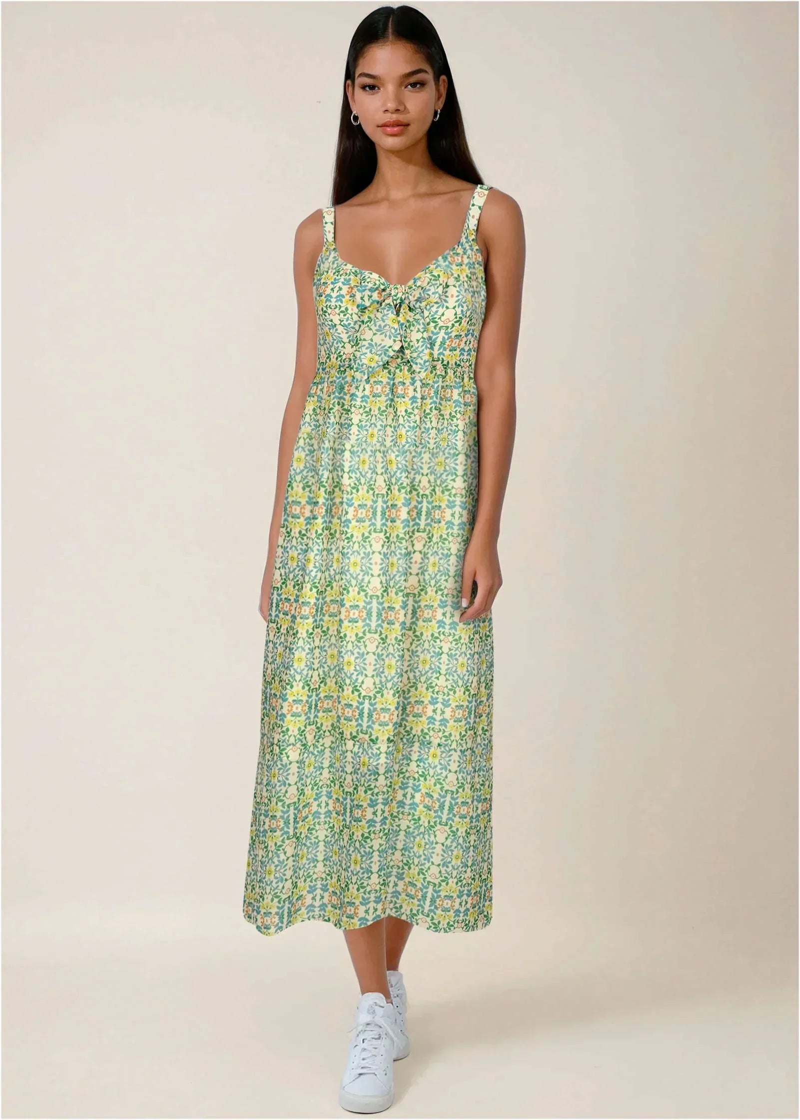 Bow Detail Maxi Dress Balanced Floral Tile