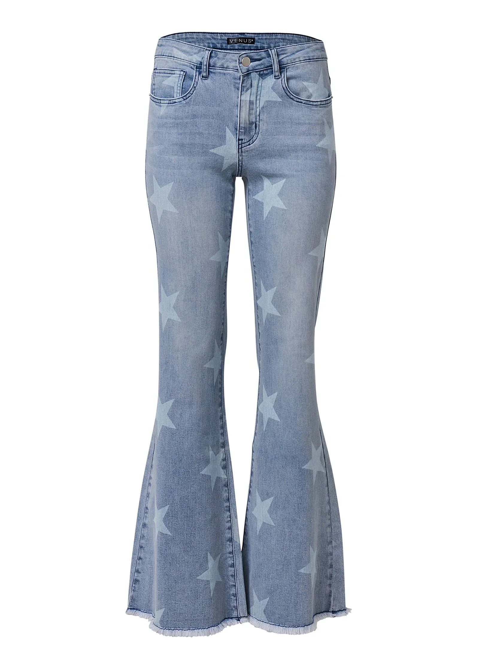 Mid Rise Star Flare Jeans Light Wash