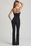 Bow Detail Lace Flared Jumpsuit in Black