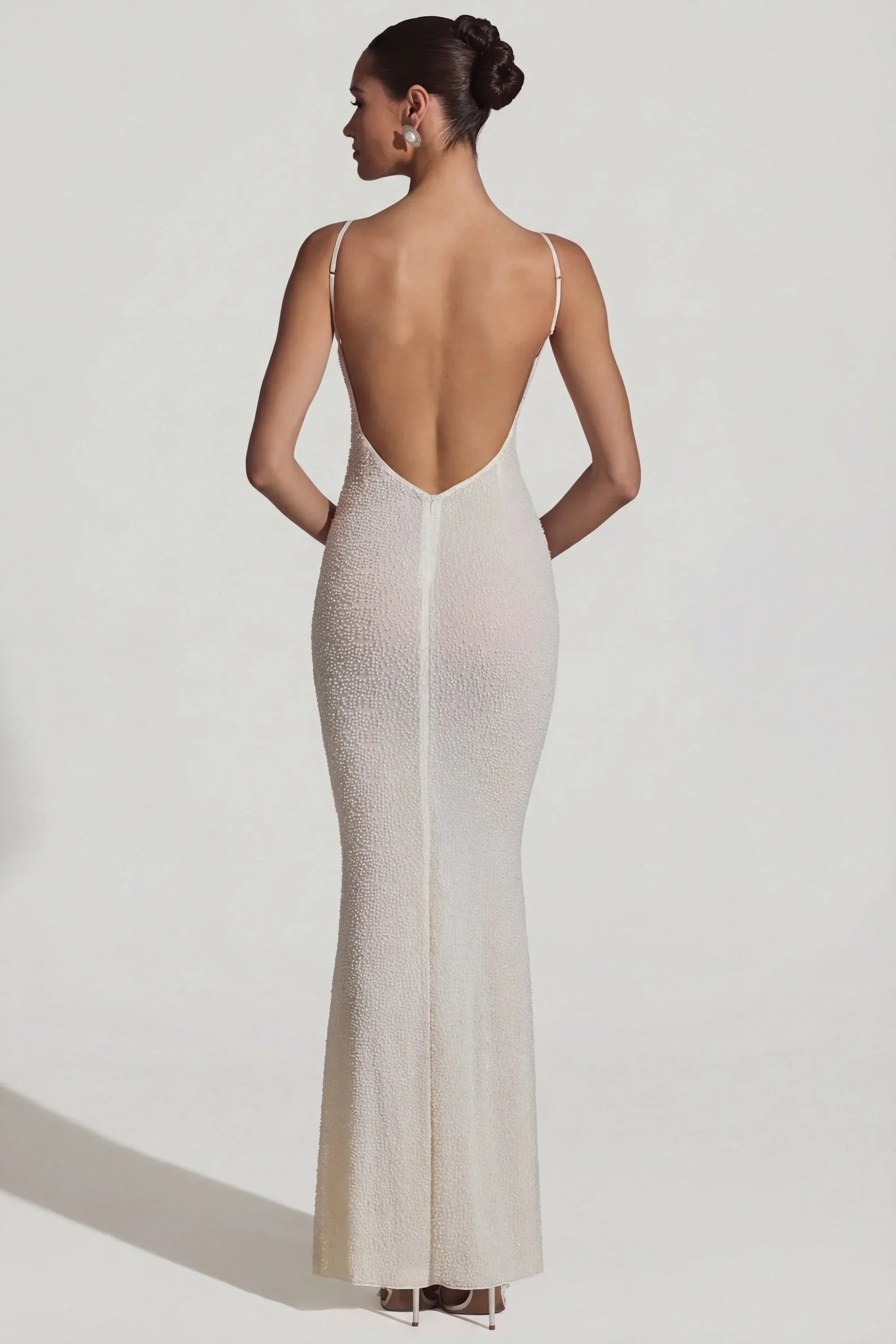 Embellished Backless Maxi Dress in White