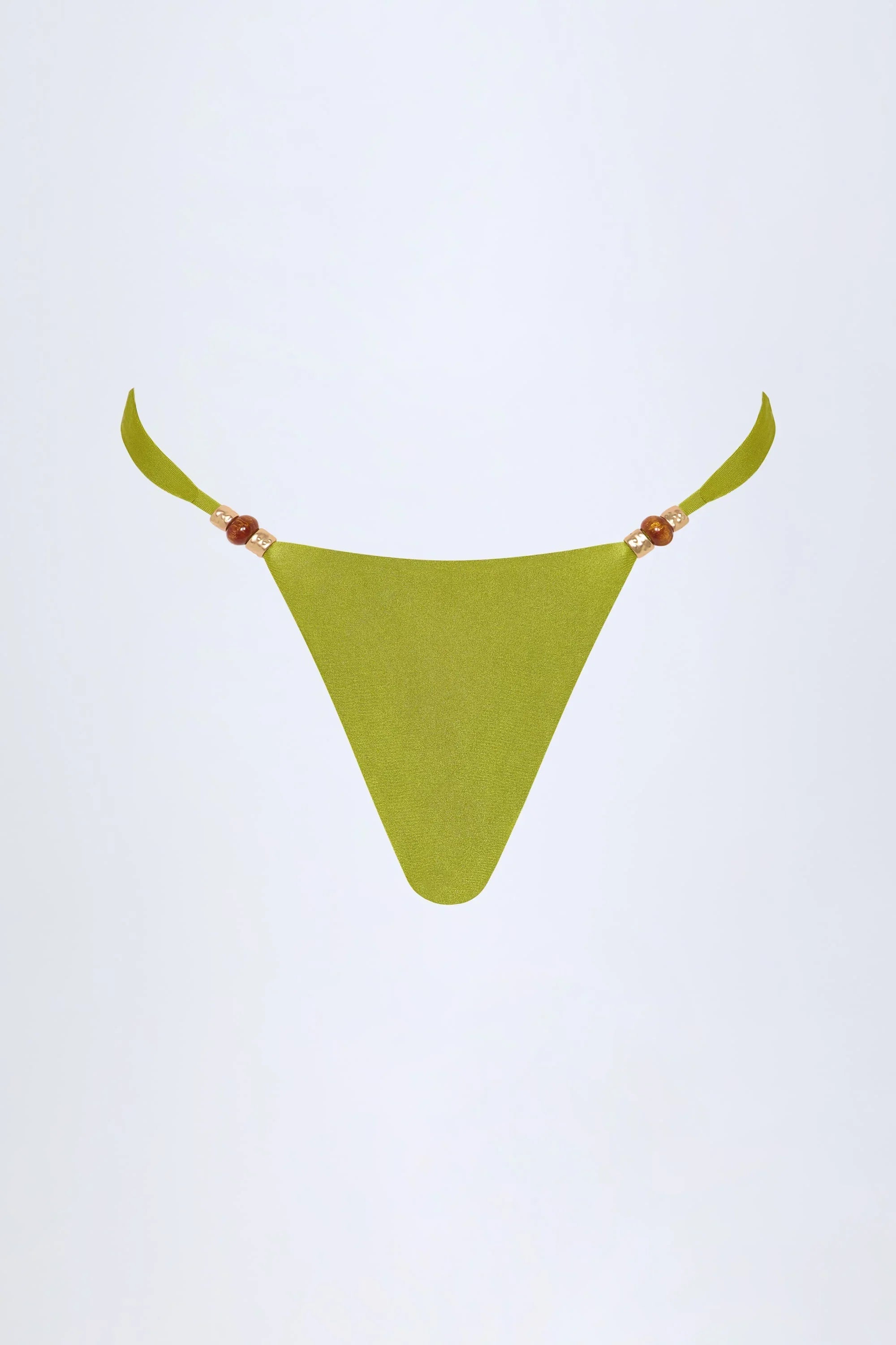Bead Embellished Cheeky Bikini Bottoms in Olive Green