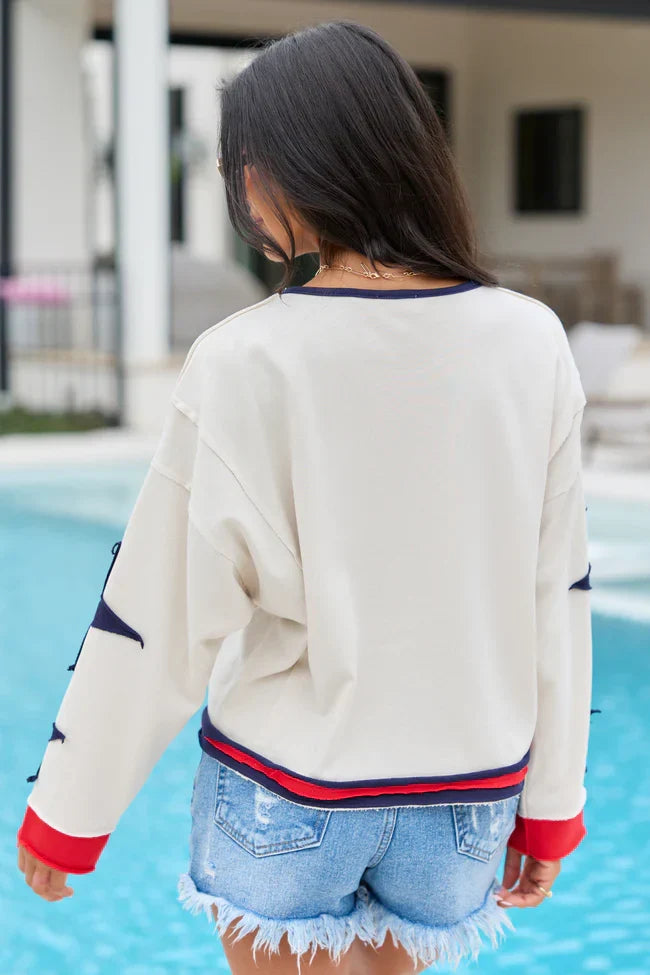 Betsy Ivory Star Patchwork Sleeve Top