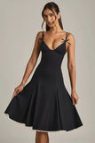 Bow Detail A Line Midi Dress in Black