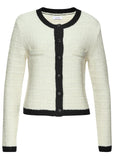 Collarless Tweed Blazer Cream Black