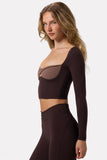 Soft Active Twist Front Crop Top in Espresso