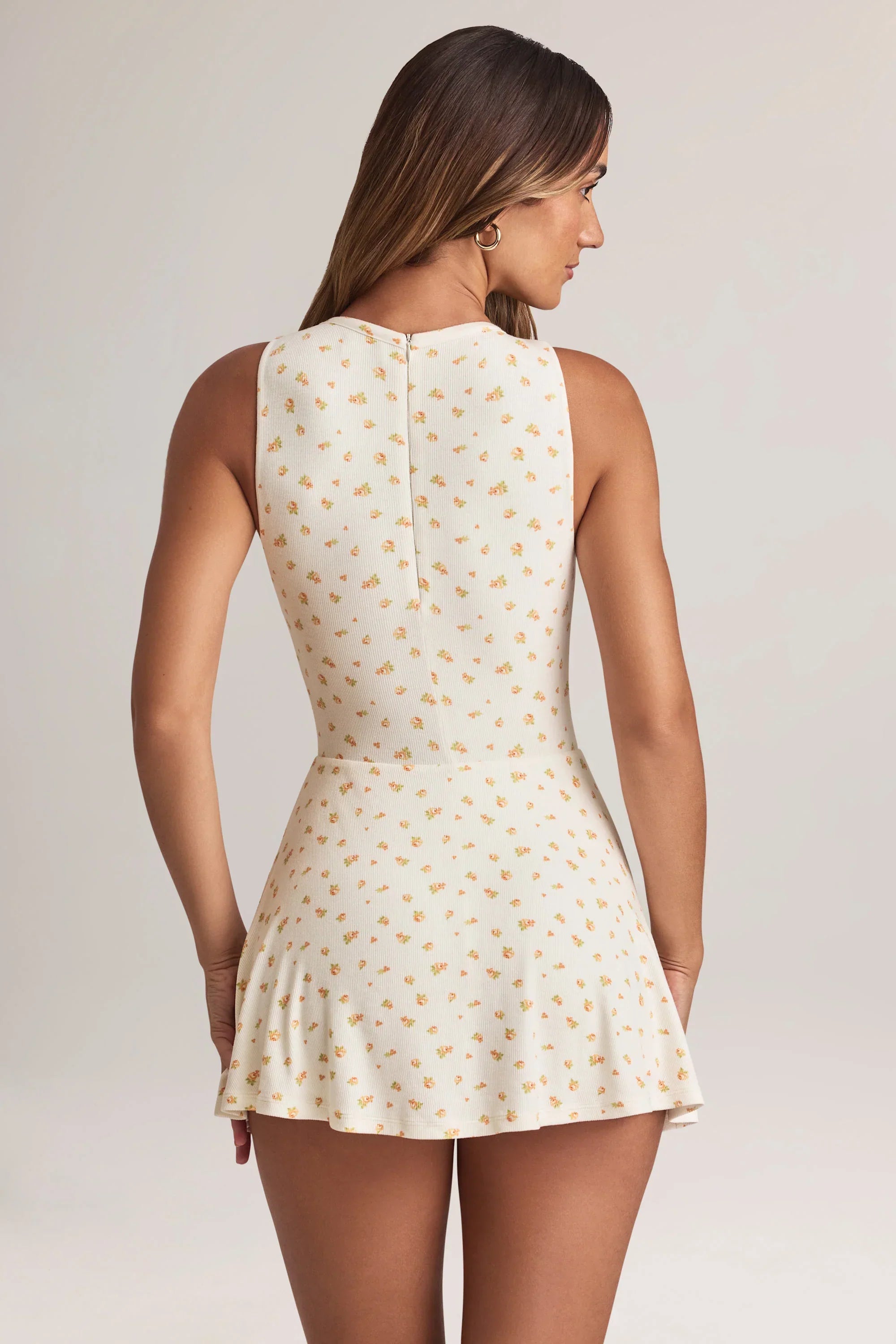 Modal Button Detail A Line Mini Dress in Floral Print