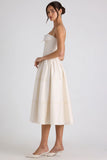 Lace Trim Pintucked Poplin Midaxi Dress in Ivory