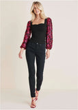 Sheer Sequined Sleeve Top Black Pink