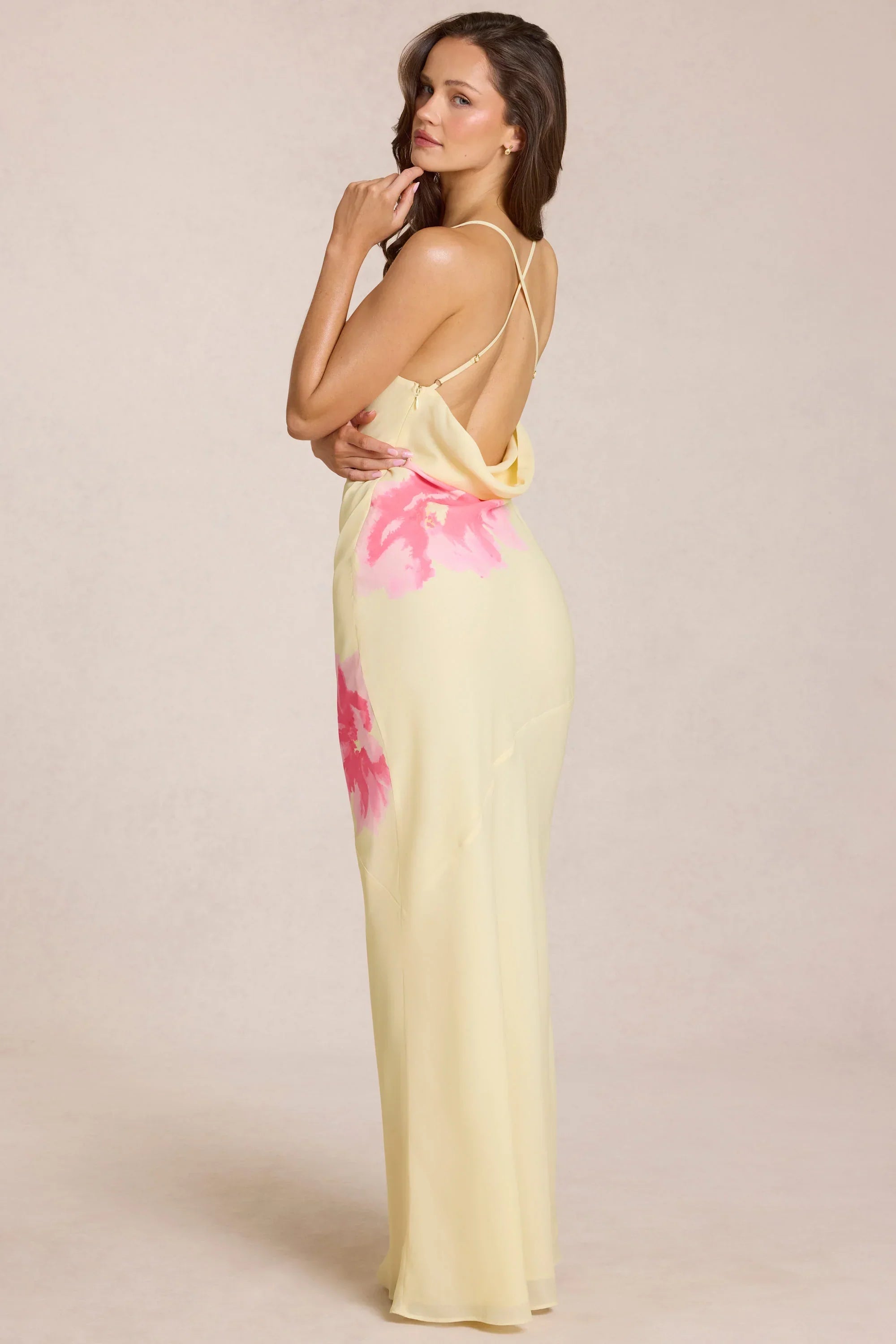 Chiffon Maxi Dress in Yellow Floral Print