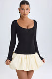Modal Scoop Neck Drop Waist Bubble Hem Mini Dress in Vanilla