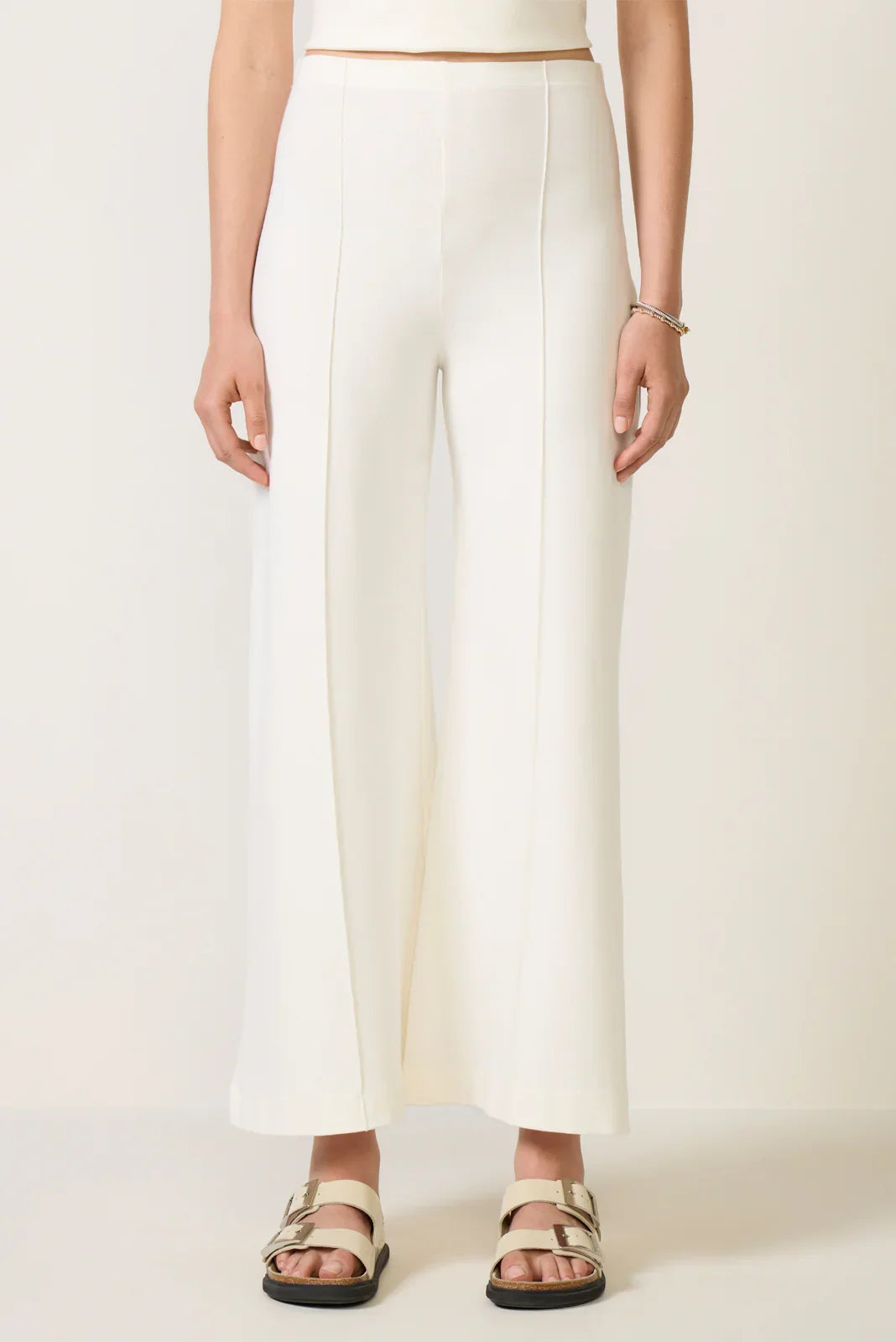 Cropped Ponte Knit Wide Leg Pant