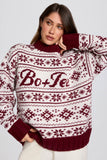 Jacquard Knit Oversized Jumper in Crimson Red