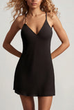 Open Back A Line Mini Dress in Black