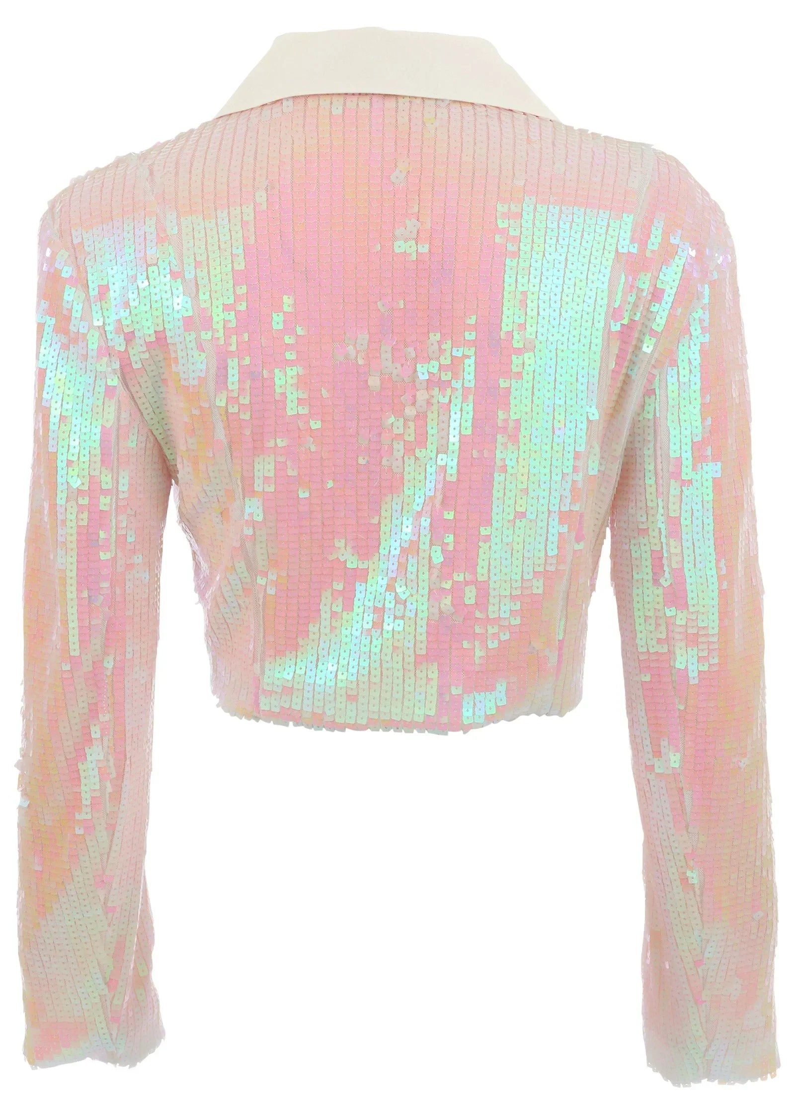 Cropped Sequin Blazer Pearl White