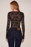 Long Sleeve Laced Bodysuit in Black