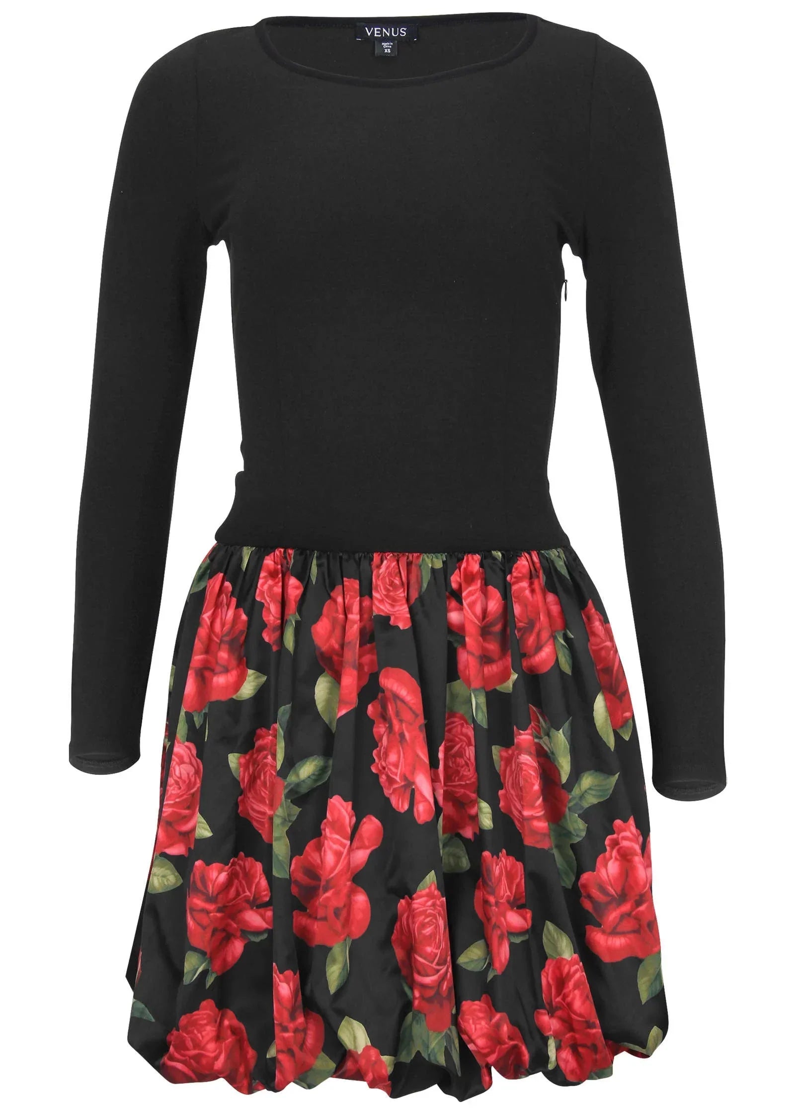 Long Sleeve Bubble Hem Mini Antique Roses