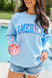 America Floral Light Blue Graphic Sweatshirt