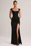 Modal Sweetheart Neck Cowl Waist Maxi Dress in Black