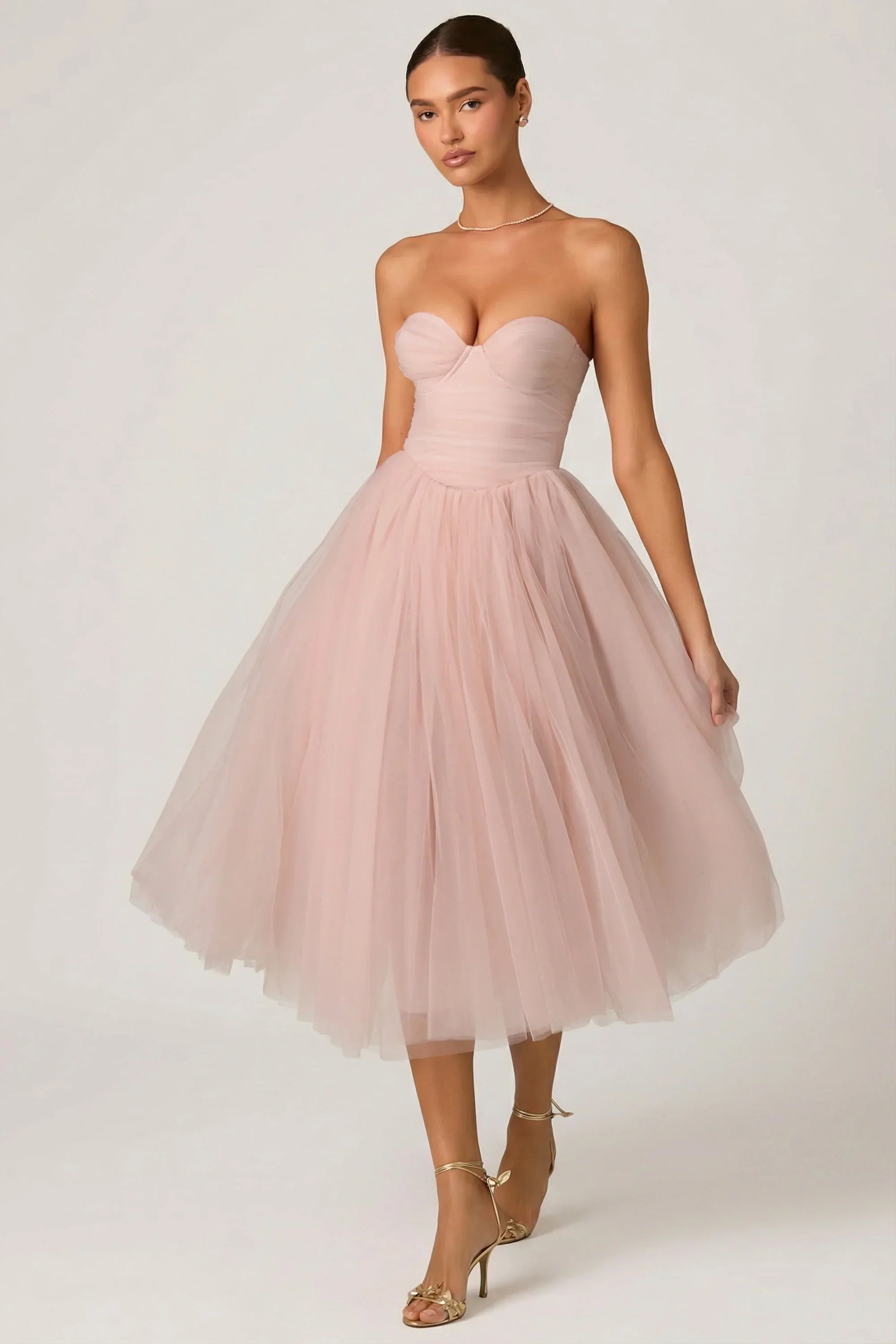 Tulle Corset Midaxi Dress in Dusty Rose