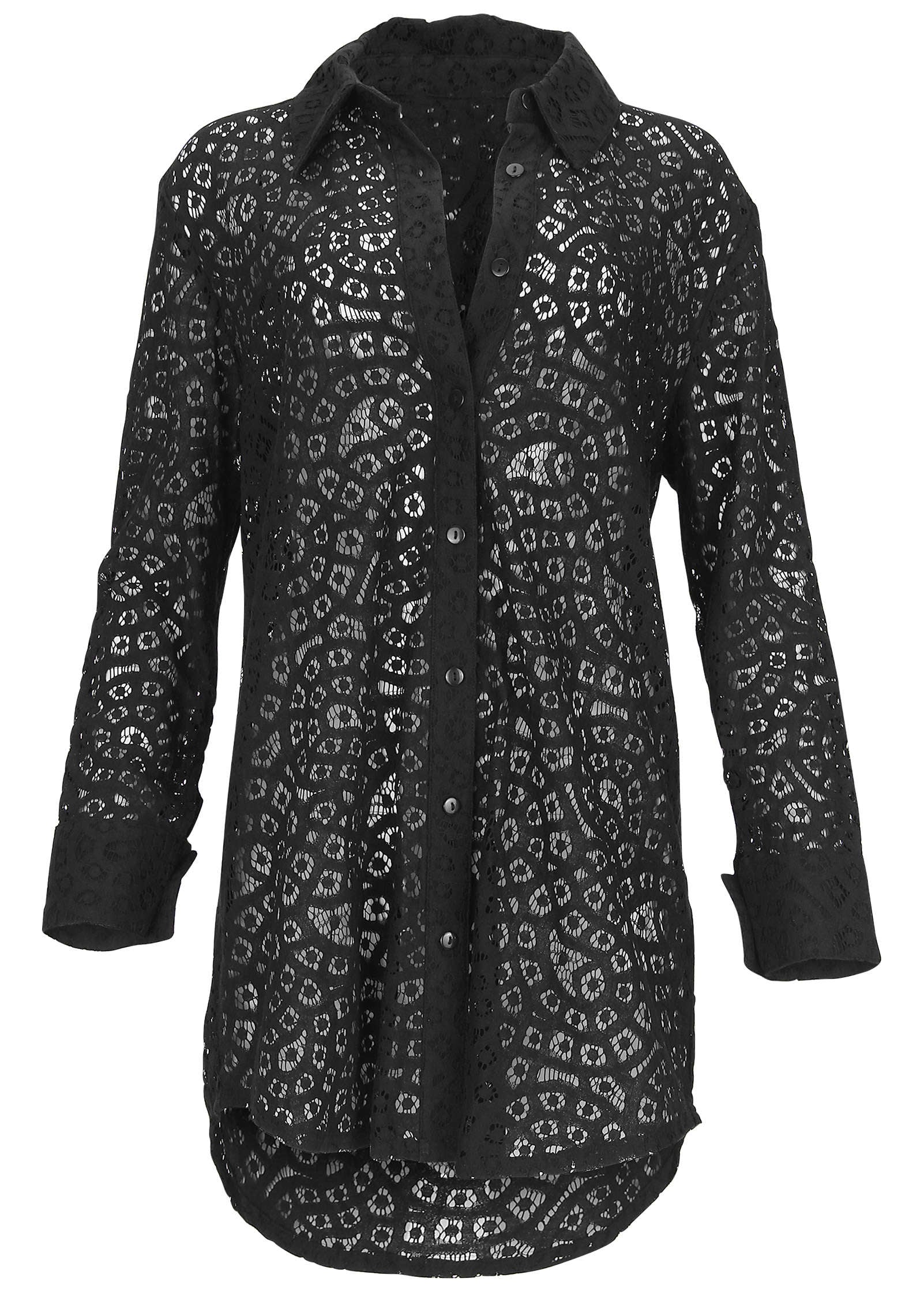 Lace Cover Up Button Down Jet Black