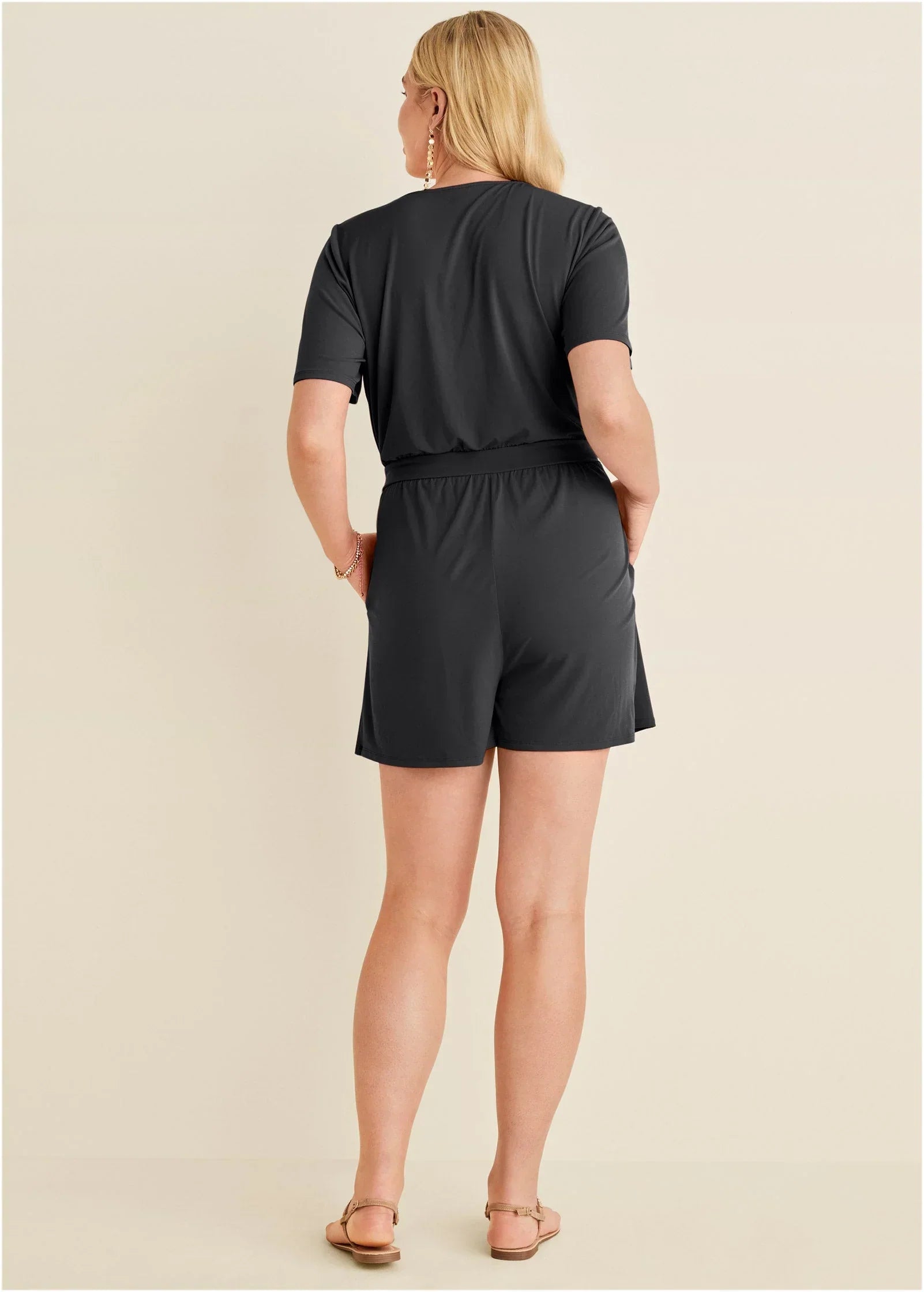 Tie Waist Romper Jet Black