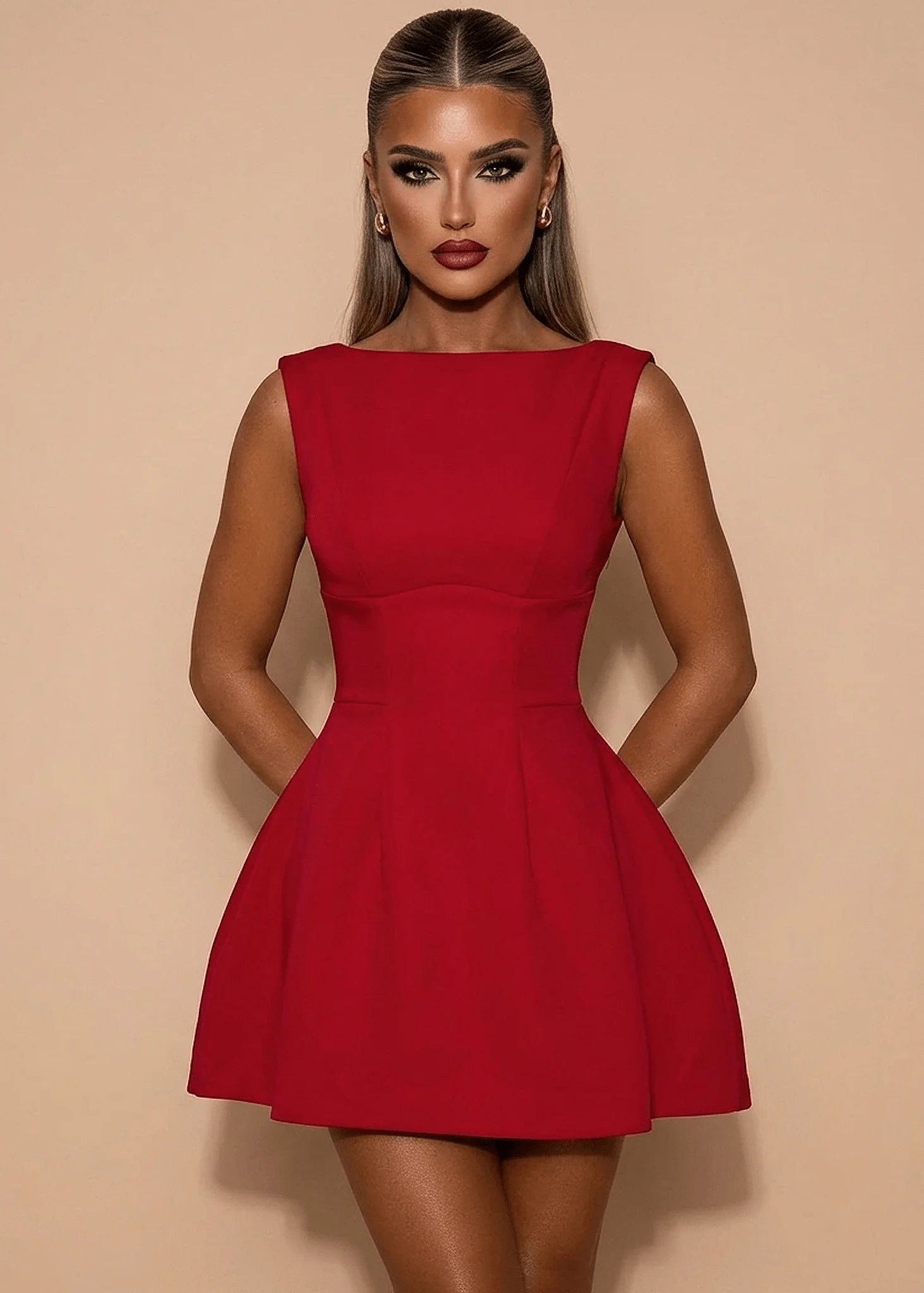Serene Halo Structured Mini Dress Red