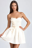 Bandeau Floral Appliqué Corset Mini Dress in Ivory