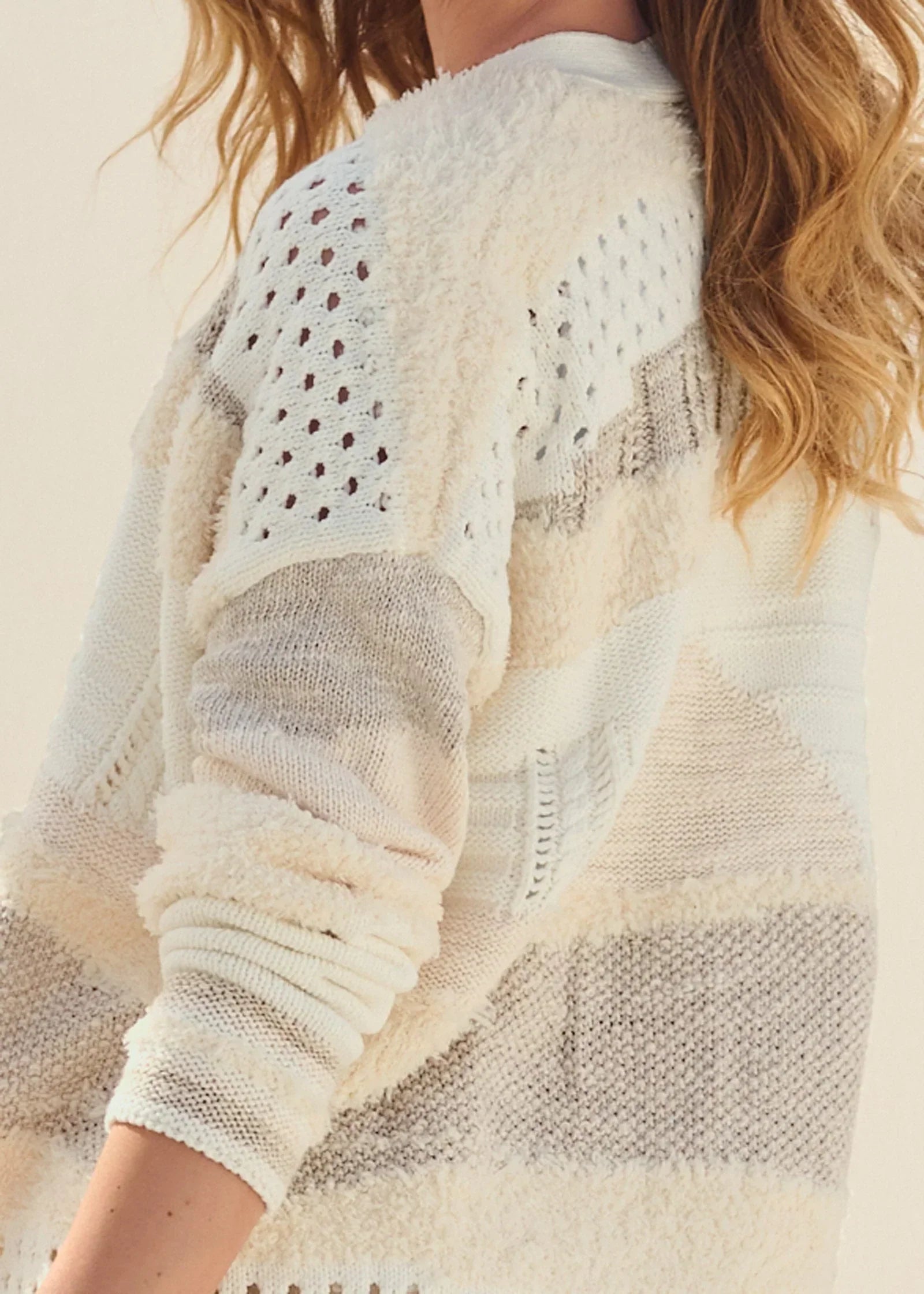 Textured Open Cardigan Cream Multi