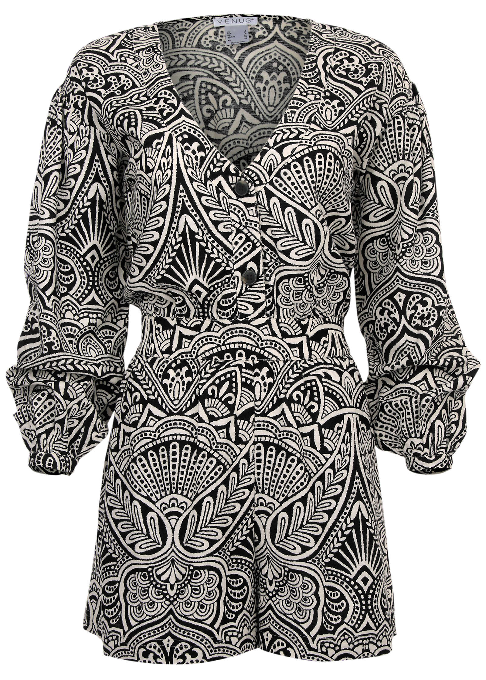 Linen Printed Romper Modern Folk Bicolor