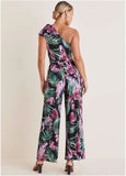 One Shoulder Print Jumpsuit Illuminated Jungle