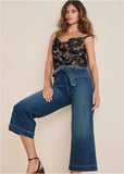 Belted Wide Leg Crop Jean Dark Wash