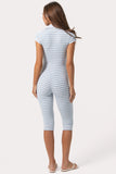 Ribbed Jersey Capri Jumpsuit in Blue Stripe