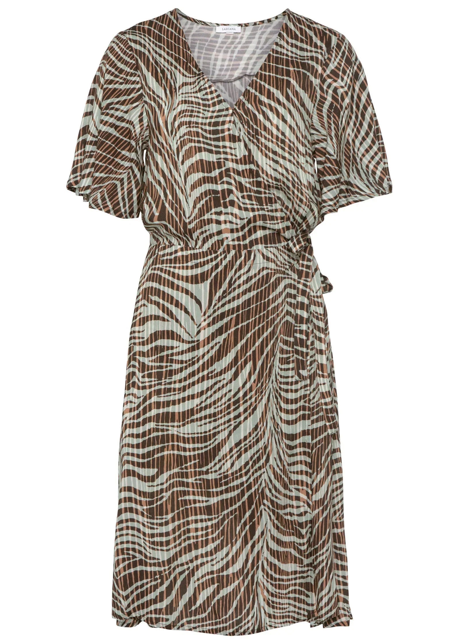 Flutter Sleeve Dress Brown Multi
