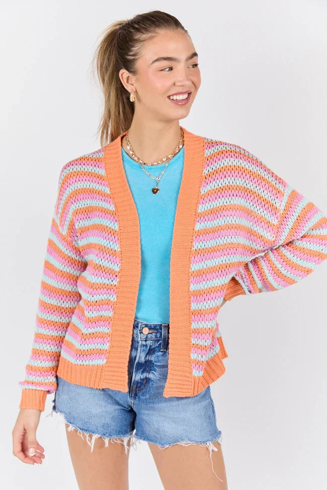Youre My Muse Pink Orange and Mint Multi Stripe Cardigan