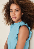 Ruffle Trim Mini Dress Blue