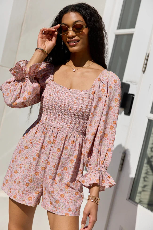 Millie Pink Floral Smocked Top Romper