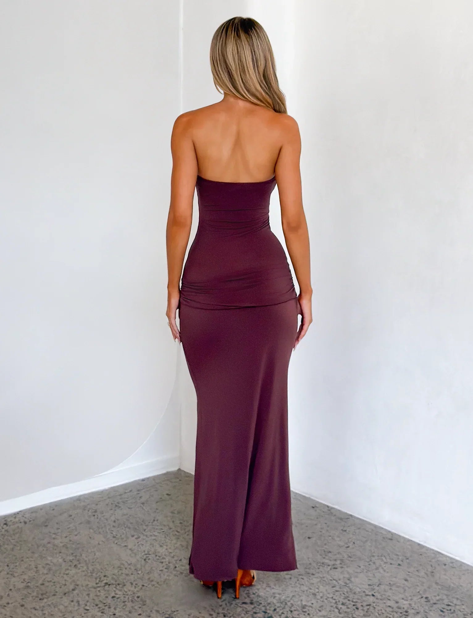 EOS SEQUIN TUBE MAXI DRESS CINNAMON CHOCOLATE