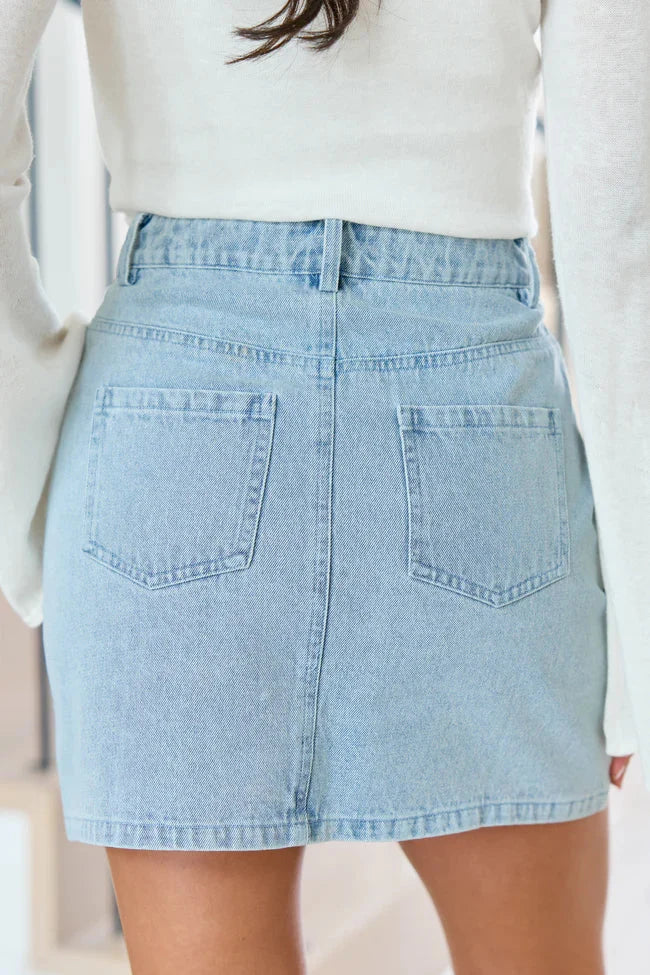 Adrian Studded Light Wash Denim Mini Skirt
