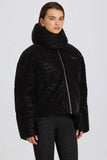 Waterproof Cropped Oversized Ski Jacket in Black Leopard