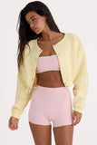 Brushed Jersey Button Up Cropped Cardigan in Lemon
