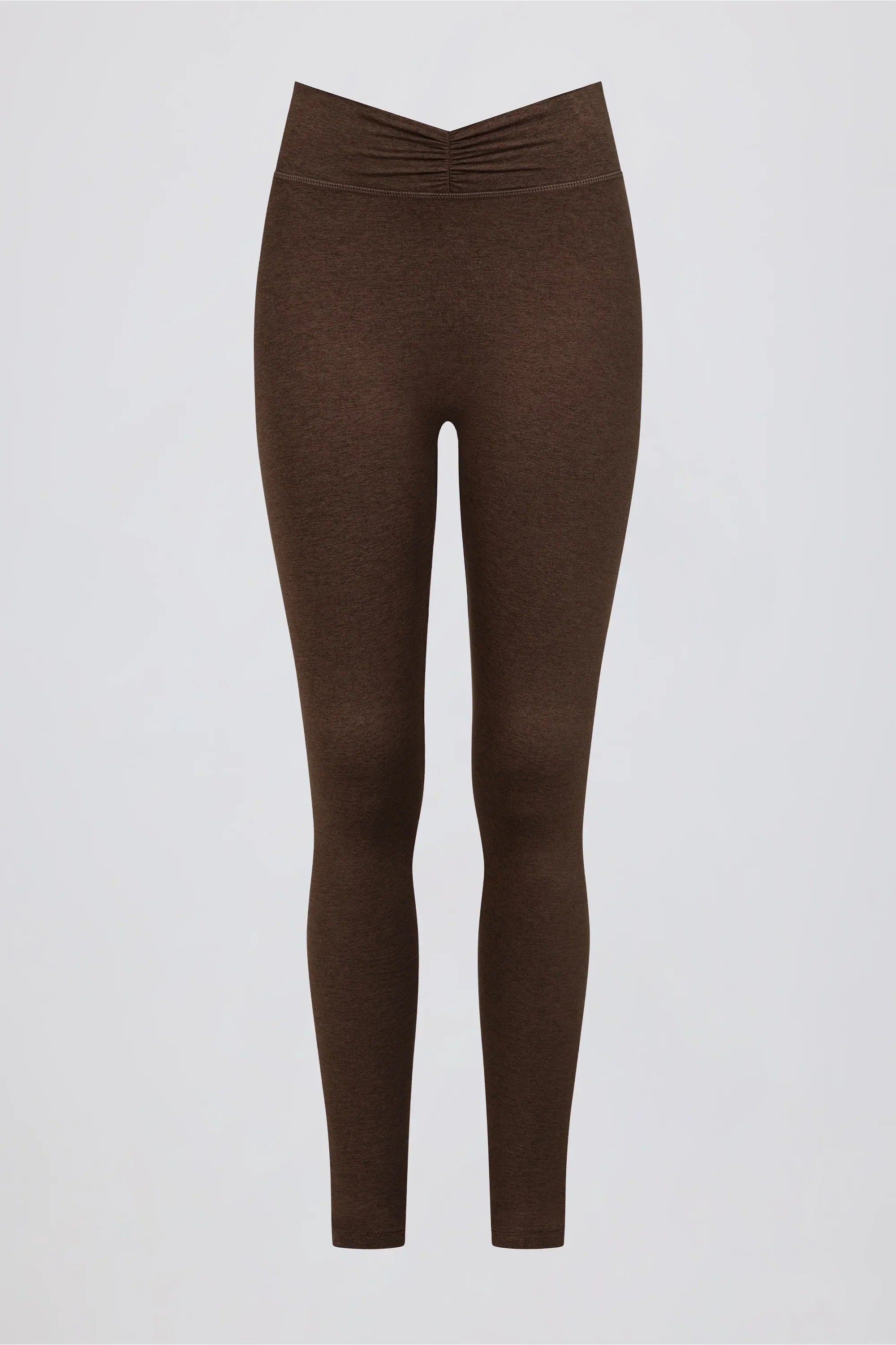 Brushed Jersey Ruched Mid Rise Leggings in Pecan Marl