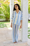 Blue Stripe Crochet Cover Up Top