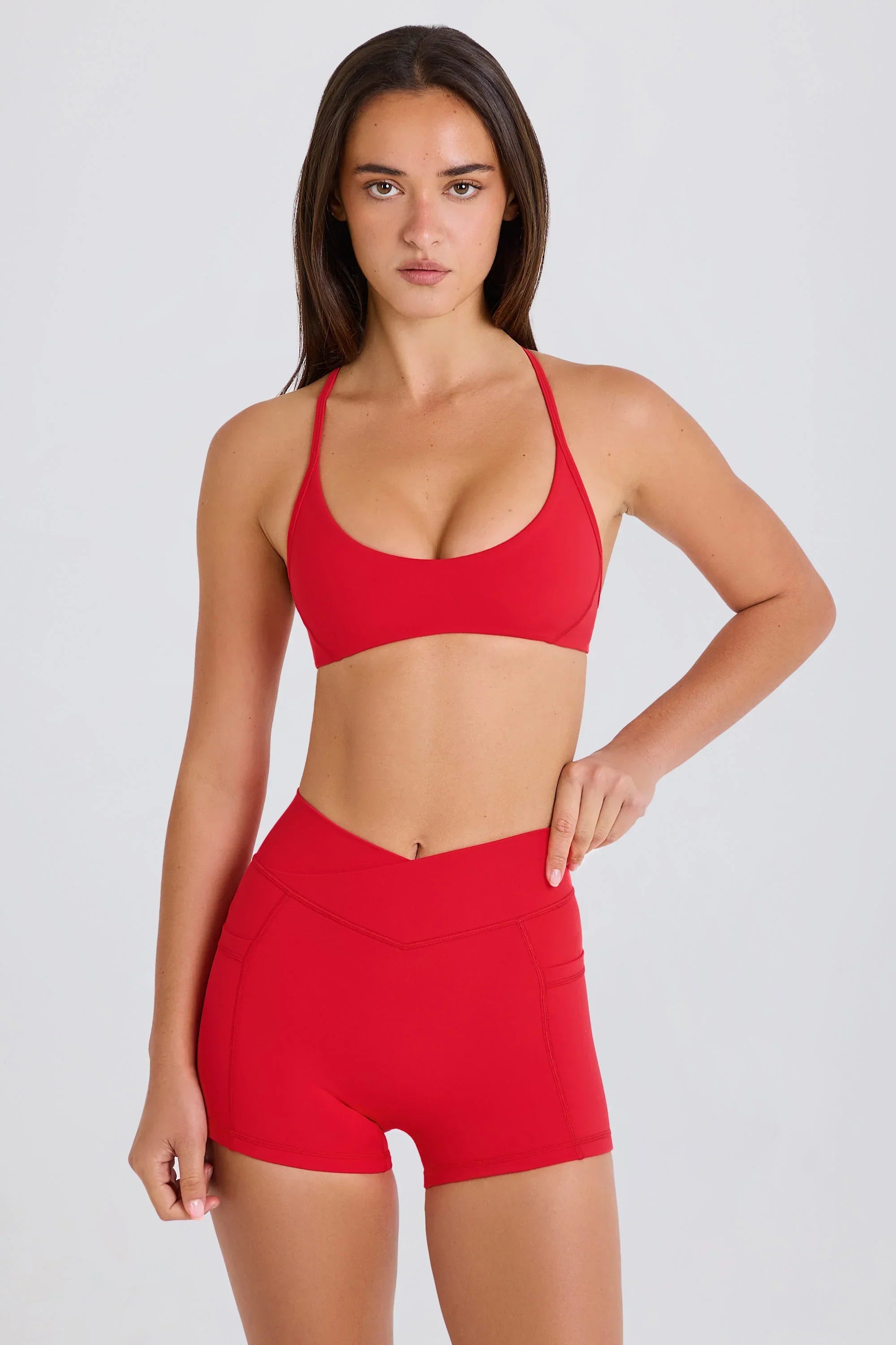Soft Active Pocket V Waist Mini Shorts in Strawberry