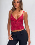 KIRRA BEADED SEQUIN LACE TOP RED