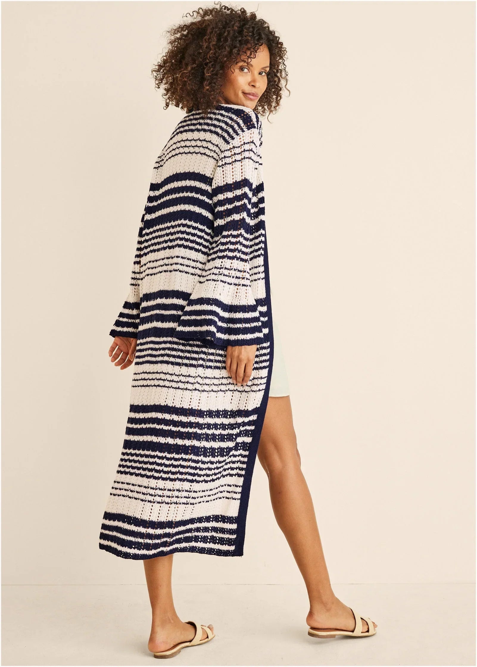 Stripe Duster Navy Multi