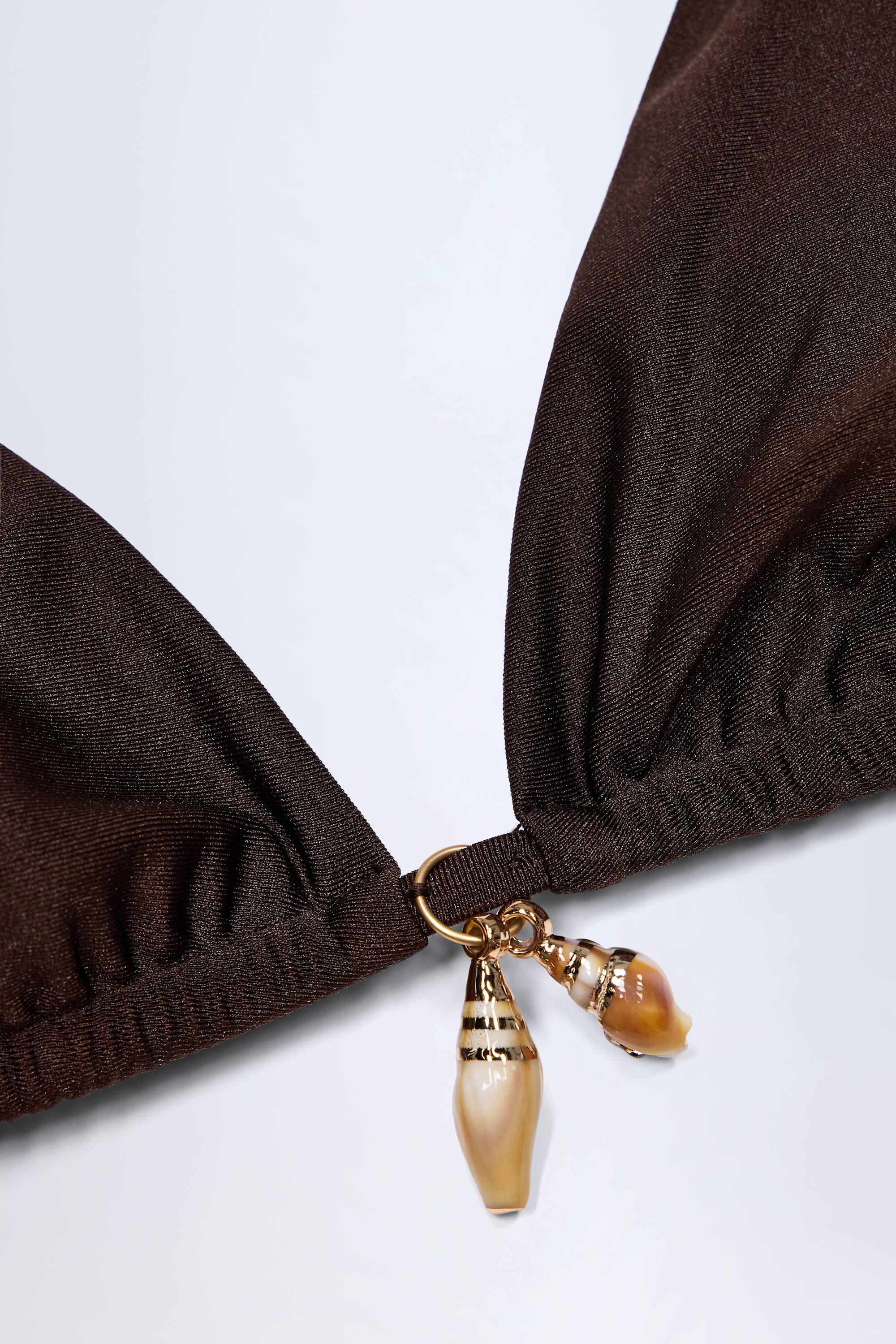 Charm Detail Triangle Bikini Top in Dark Chocolate