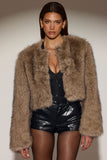 Cropped Faux Fur Jacket in Light Brown