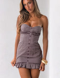 KITTIE STRAPLESS DRESS BROWN AND CREAM STRIPE