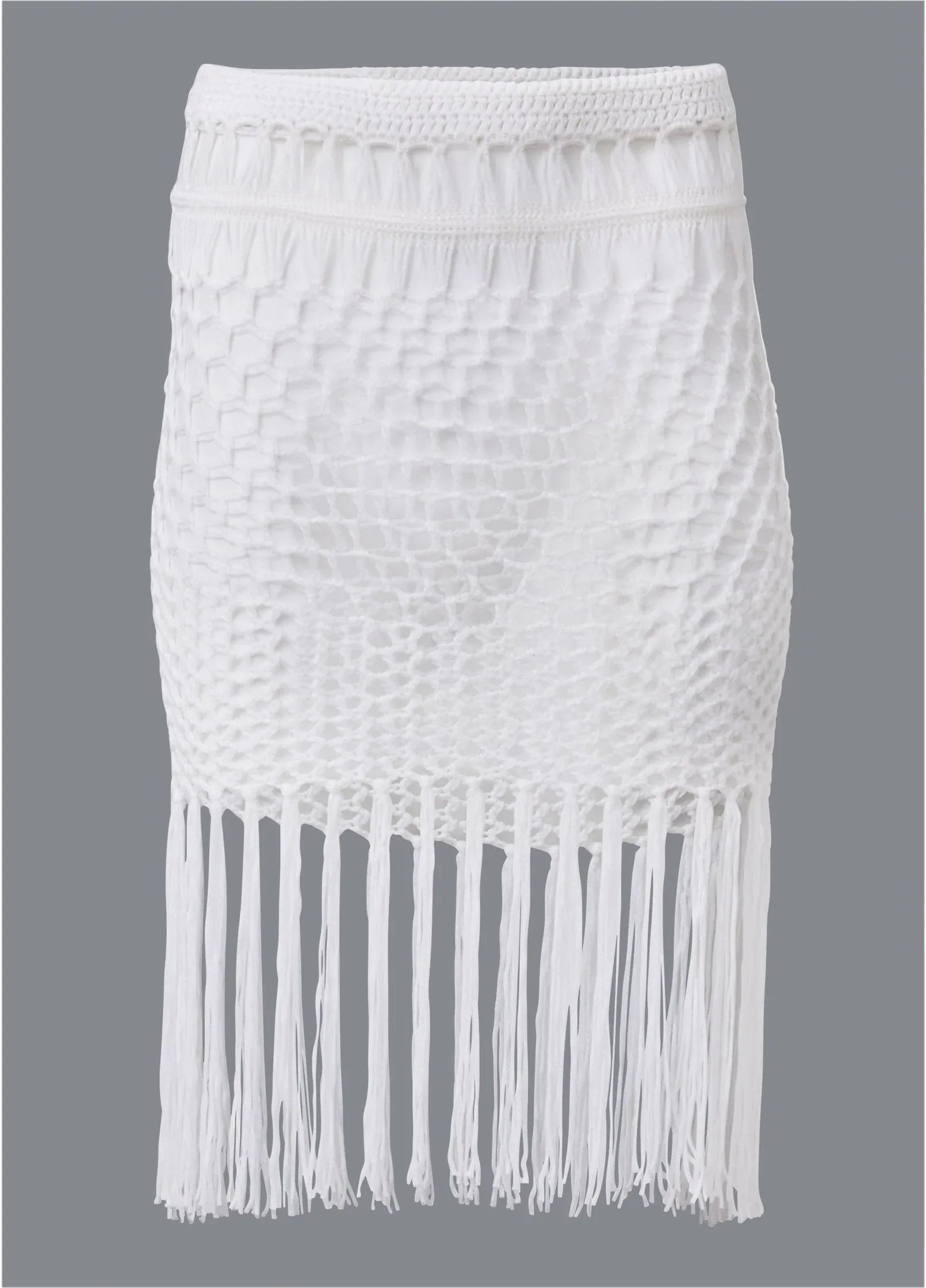 Fringe Mini Skirt Pearl White