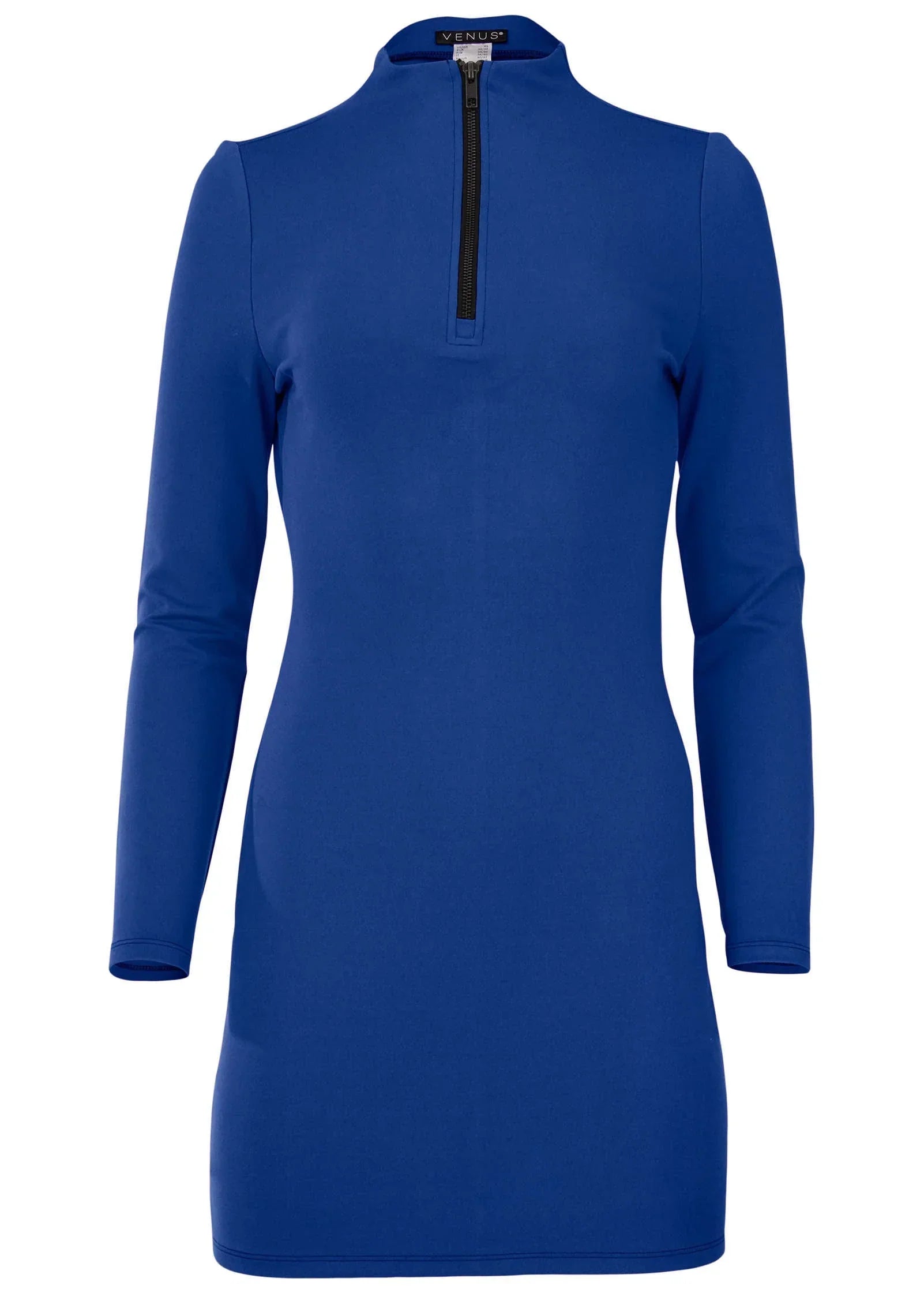 Ponte Zip Front Mini Dress Blue